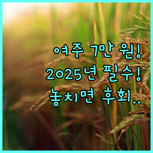 2025 여주시 쌀 생산 농업인 소득 지원금 7만원 지급 절차 및 법적 근거