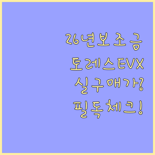 토레스 EVX 2026년 보조금 예상 수치 및 실구매 체크리스트