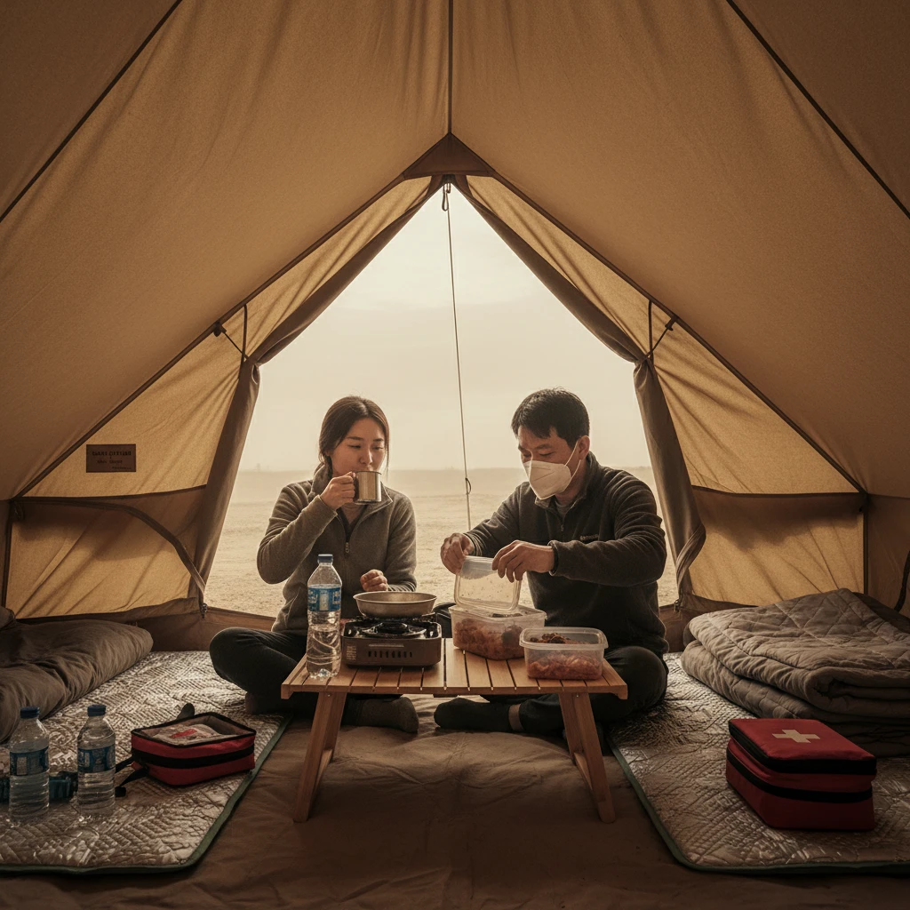 리빙쉘 텐트 내부 세팅 모습